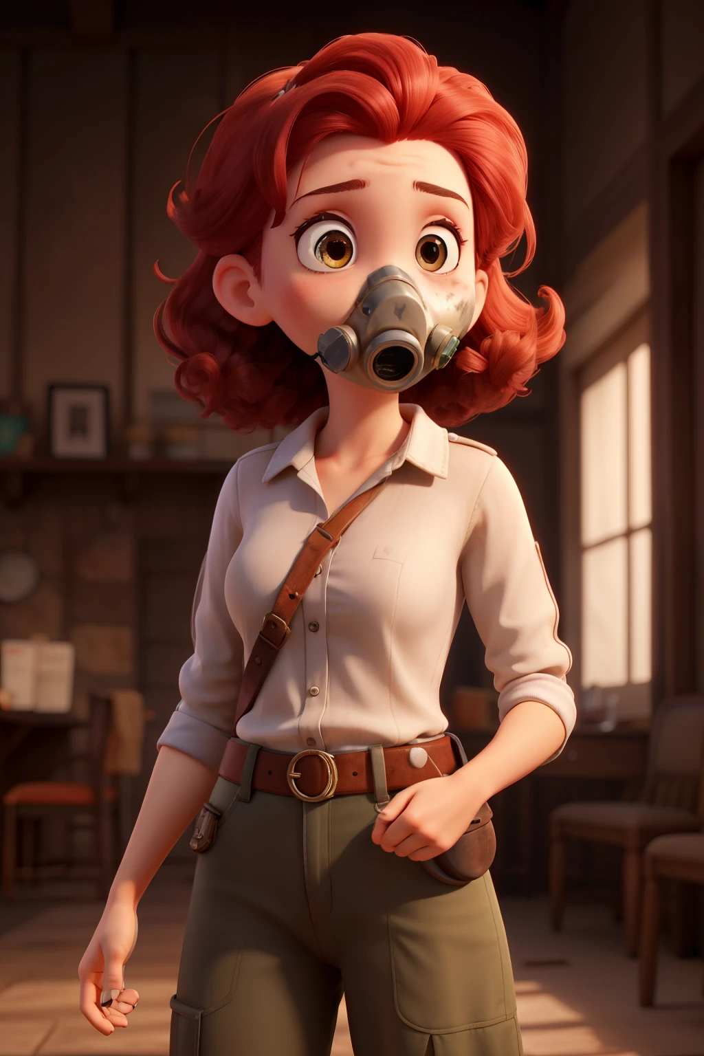 a girl, cabelo vermelho, Gas mask, longos cabelos, ruiva.