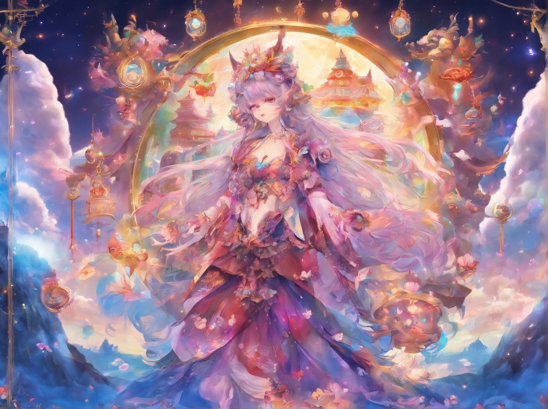 Q version of Santa Claus,Cute and cute,hunchback、chubbiness,Carry a large pocket,Throw one out,Map of Japan,Huge moon background,depth of fields,An artwork of,ultra - detailed,4K分辨率,high high quality,OC renderer,电影灯光,High picture detail,Detailed pubic hair,epic graphics