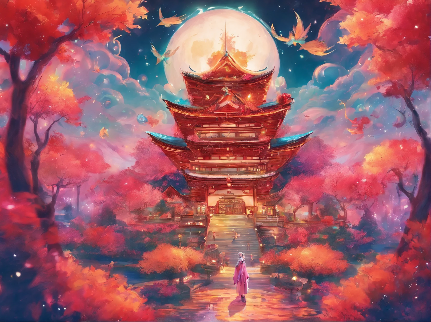 Q version of Santa Claus,Cute and cute,hunchback、chubbiness,Carry a large pocket,Throw one out,Map of Japan,Huge moon background,depth of fields,An artwork of,ultra - detailed,4K分辨率,high high quality,OC renderer,电影灯光,High picture detail,Detailed pubic hair,epic graphics