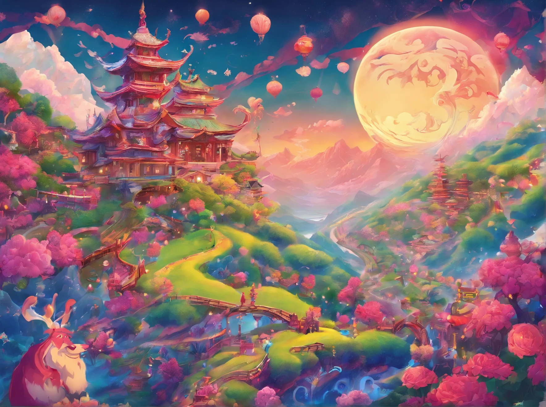 Q version of Santa Claus,Cute and cute,hunchback、chubbiness,Carry a large pocket,Throw one out,Map of Japan,Huge moon background,depth of fields,An artwork of,ultra - detailed,4K分辨率,high high quality,OC renderer,电影灯光,High picture detail,Detailed pubic hair,epic graphics