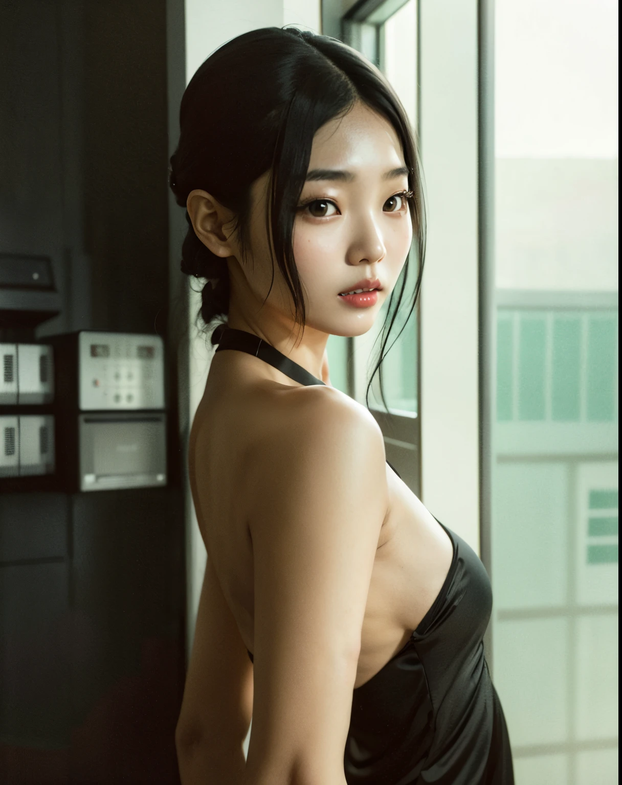 there is a woman in a black dress posing for a photo, Kimi Takemura, Young engraving idol, Mulher sul-coreana bonita, atriz da Coreia, Lee Ji-eun, Lee Ji - Eun, Shin min jeong,  coreana, japanese model, young skinny gravure idol, Kiyoko Suzuki, Seseon Yoon, linda mulher coreana jovem