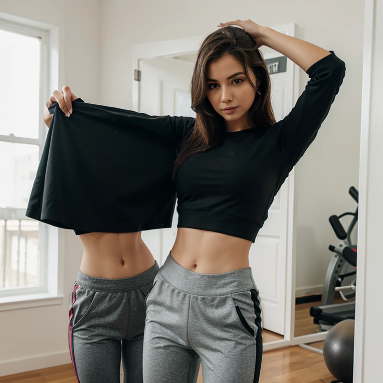 Woman with navel shirt with gym pants