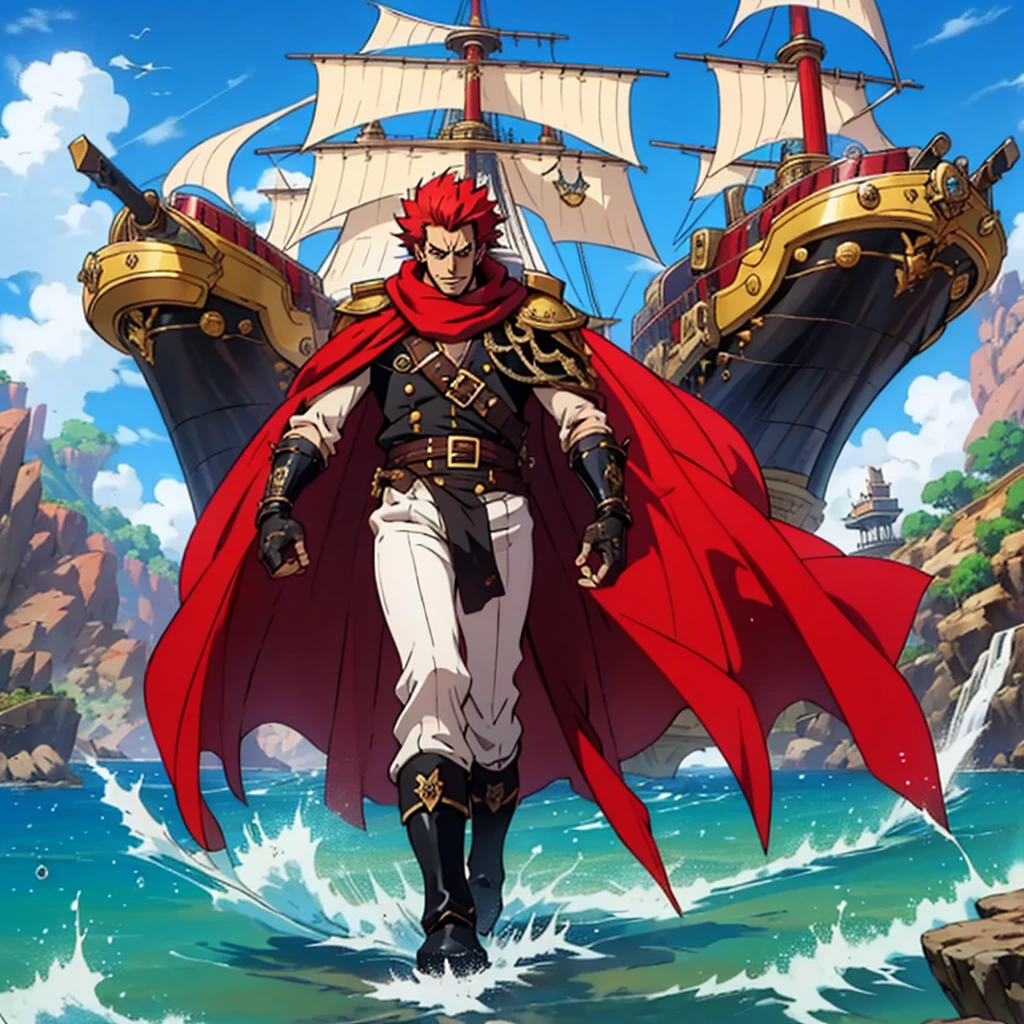 In order to generate a high-quality Stable Diffusion prompt, you need to imagine a complete picture based on the given theme and translate it into a detailed prompt. Here is an example prompt for the given theme "anime style, airship pirate, male, handsome face, red hair, big eyes, wearing armor, metal boots, long black scarf, standing on a beach with treasure, masterpiece, ultra detailed, hd": "anime style, airship pirate, male, with a handsome face, captivating round eyes, and disheveled red hair. He is dressed in intricately designed armor, adorned with metal boots and a long black cape. The pirate stands tall on a beach, surrounded by sparkling treasure chests and crashing waves. The entire scene is rich in artistic detail, with every element meticulously crafted. The vibrant colors, sharp focus, and realistic textures come together to create a masterpiece. The high-resolution image captures even the finest nuances, making it suitable for HD viewing. This prompt is a perfect example of an anime-style airship pirate, portrayed in a visually stunning, ultra-detailed, and high-resolution artwork." Remember to follow the format requirements for the prompt and include key details related to the theme. You can also add additional touches as long as they harmonize with the overall scene.