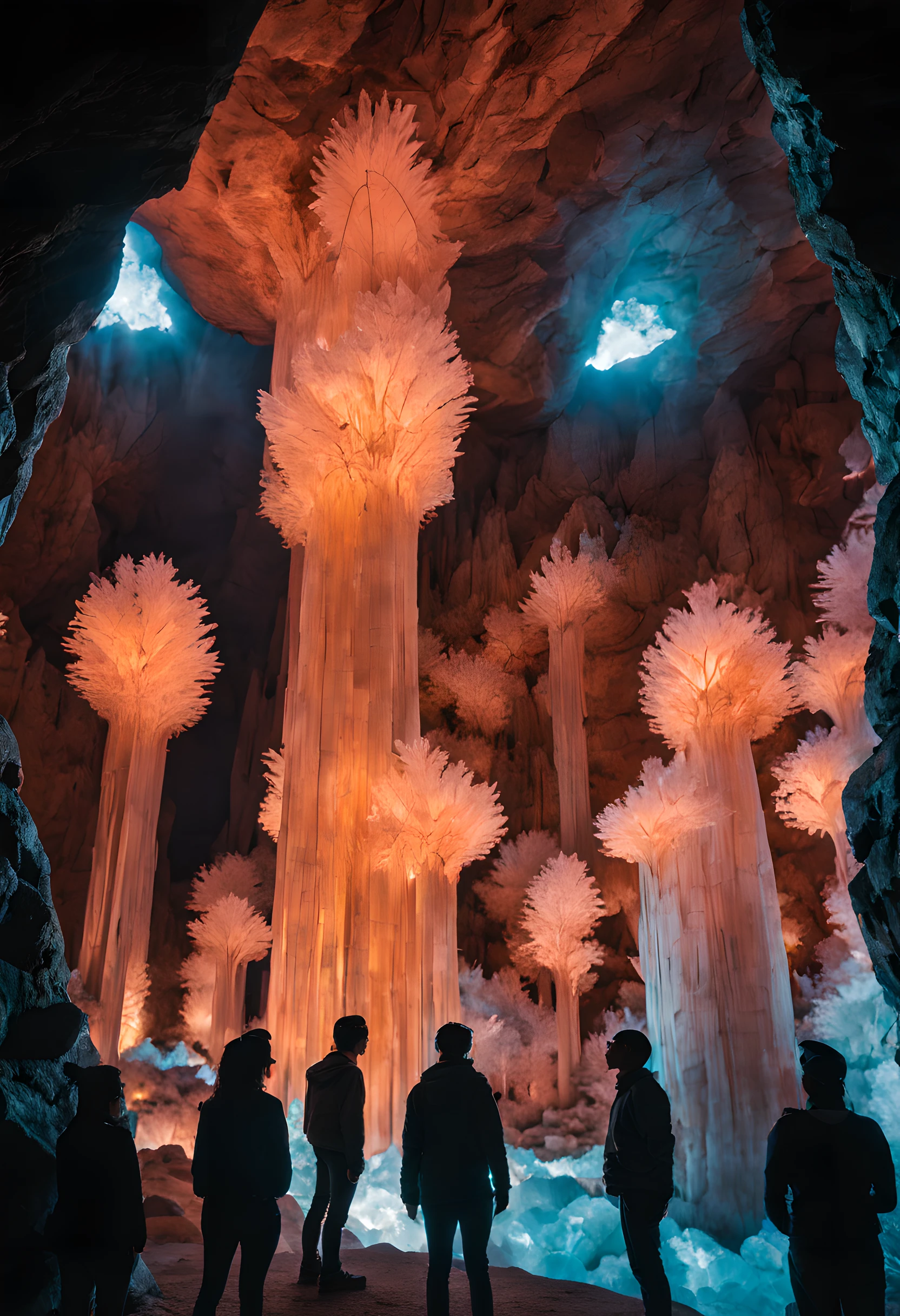 the Crystal Caverns, Where the crystal shines, Tourists stand in the Crystal Cave,Shocked all around, From a third-person perspective