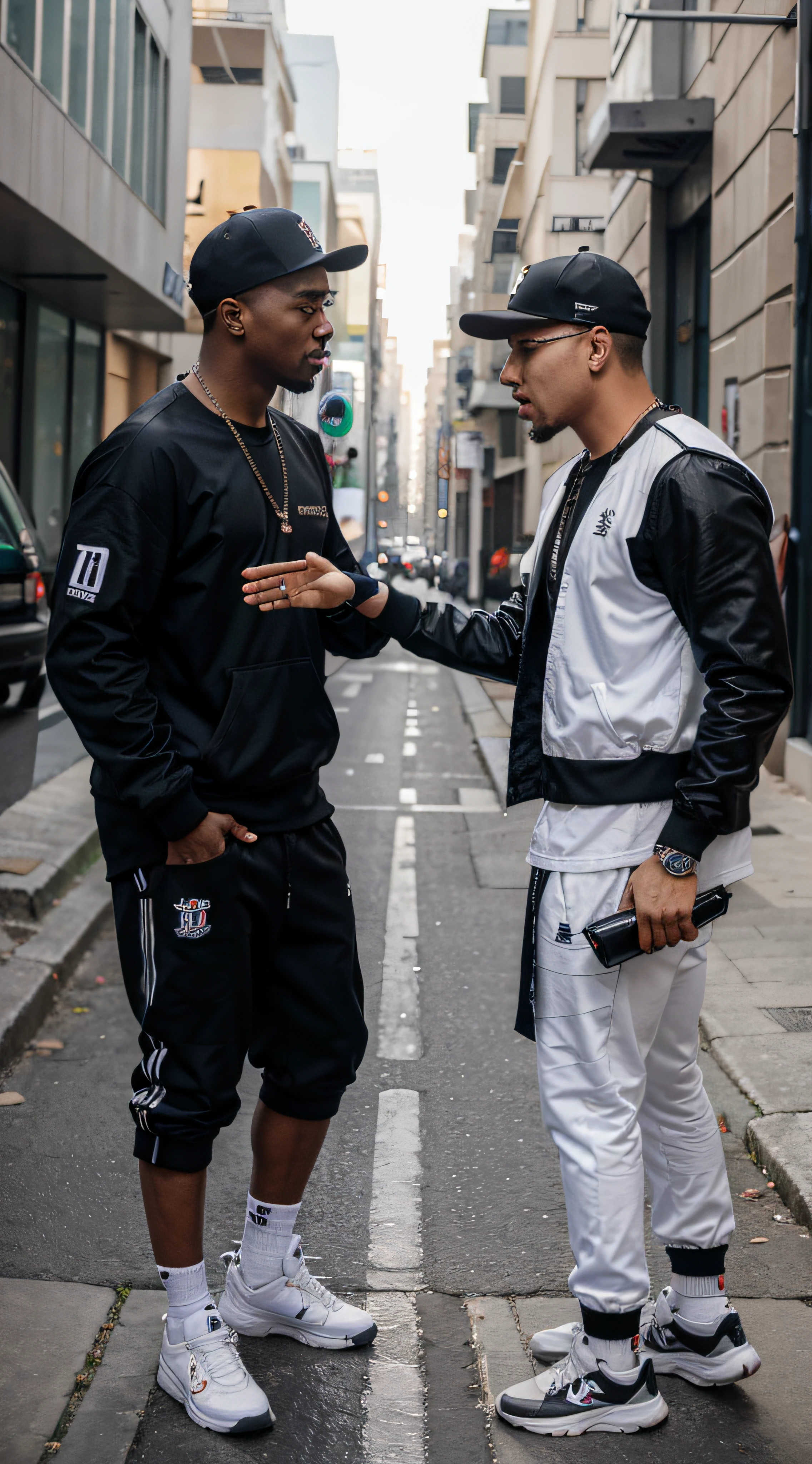 (master part) melhor qualidade, ultra-detalhado, ultra-realistic,
two rapper-style men greeting each other on the street