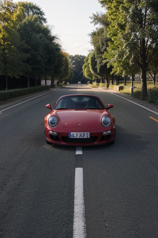 porche 911 ruby star colour on a road