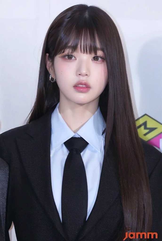 Araffe Asian woman with long hair wearing suit and tie, Lalisa Manobal, Ella tiene el pelo negro con flequillo, Lalisa Manoban de Blackpink, Parque Ji-min, Jaeyeon Nam, con flequillo, Jossi de Blackpink, con flequillo completo, Bae Suzy, Sun Yunjoo, Retrato de Jossi de Blackpink, Lee Ji - Eun