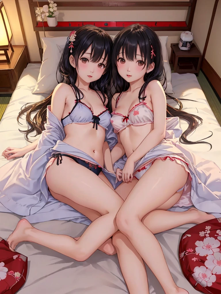 Lie on your side、traditional Japanese room、futon bedding、(A dark-haired、japanes、adult lady、２８age)、(1girll)、(toppless、Smaller nipples、E-cup、Wearing panties)、(fully formed human)、(8K)、(Top image quality:1.2)、(reallistic)、(Photorealsitic:1.37)