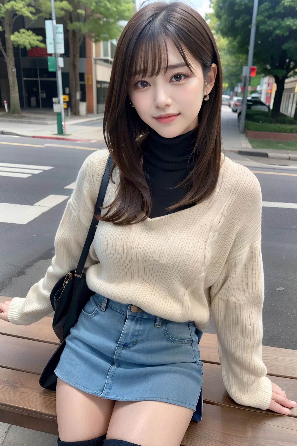  N.f.s.in.、highest quality、confused、Super detailed、finely、High resolution、8k wallpaper、perfect dynamic composition、beautiful and detailed eyes、Gorgeous knitted Korean winter clothes、skirt、(skirtをたくし上げる)、(show lace pantieedium hair、bangs、big breasts、scarf、natural color lip、bold sexy pose、smile、Cafe、Japanese、15 year old girl、cute、sexy shot looking at camera、Always blur the background、完璧in美しい顔,Take only the face、beautiful and detailed face、slim face and style