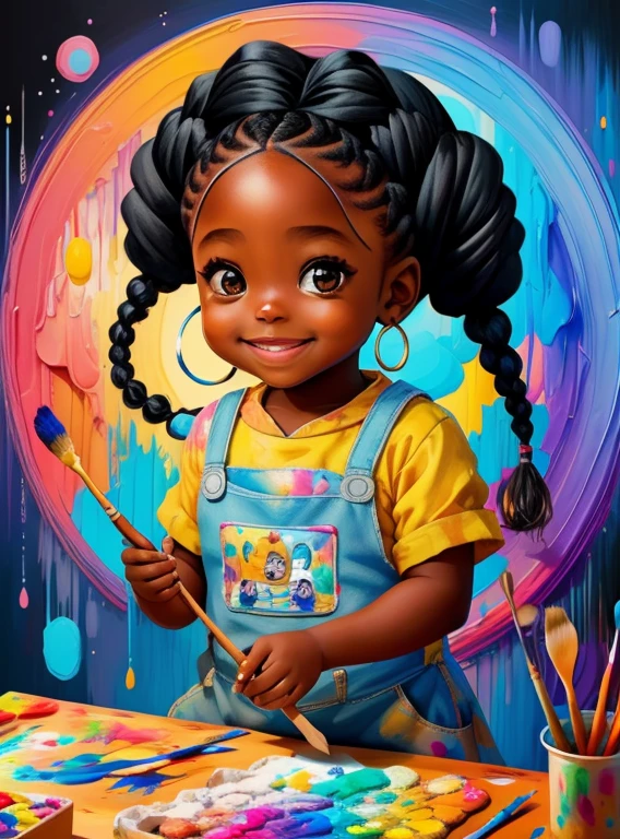 (cute black baby girl with braids smiling with paintbrush painting) Munchkin,Geometric multidimensional wall portrait, livro de arte, Tchibi,
Yang08k, Beautiful, Colouring,
Obras, of the highest quality, best quality, Arte Oficial, Beautiful and Aesthetic,