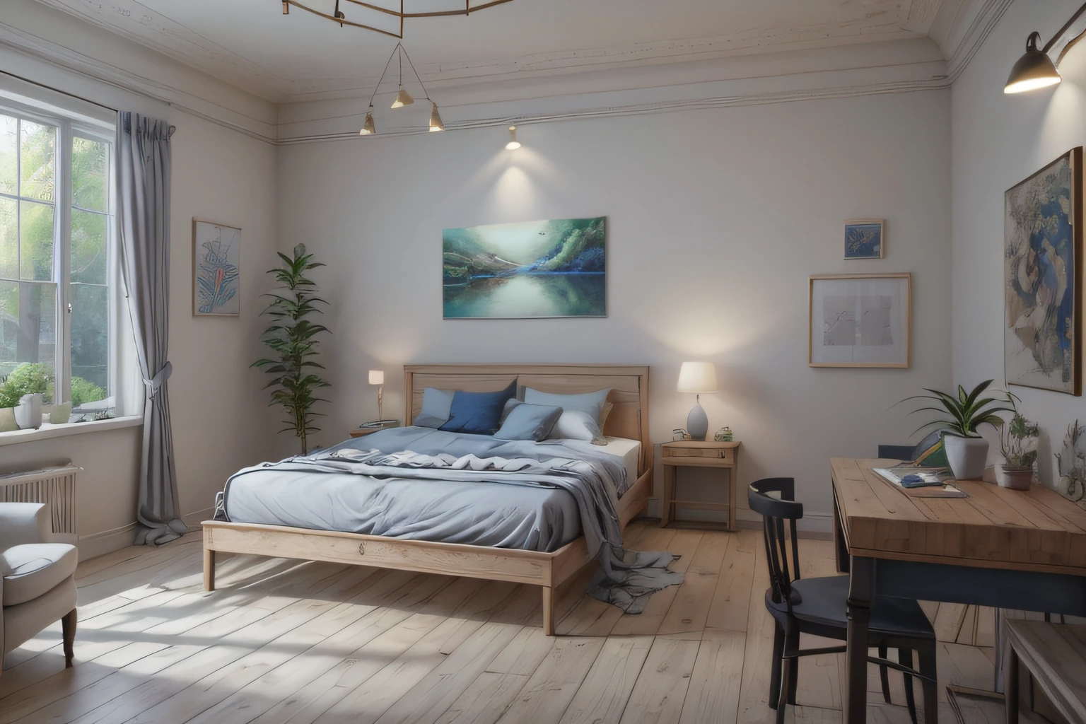 Eye-Level Camera Angle, side view, high quality Cartoony, 8K Ultra HD, high detailed, (masterpiece), best quality, open double bed scene bed facing camera, Full-length lens,unreal-engine,cozy indoor lighting,art stations,Detailed digital painting,cinematic ligh,Character design for Mark Raden and Pixar and Hayao Miyazaki,Macaron color scheme,daz,adolable,Octane rendering,3DMDT1,Heads-up,Empty room