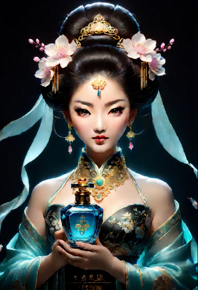 (delicate perfume bottle:1.5),Sakura style, Extremely detailed art, Bio-luminescence, traditional vietnamese, 32k ULTRAHD, Jewelry for painters and sculptors, Fine lines, Geisha portrait style, 32k ULTRAHD, Beth Hamidi, glyphic, Clever use of light and shadow, chinapunk, Exquisite, Spooky figure, Real details, Glass as a material, Meticulous carving, Miniature lighting,Ethereal,, made of crystals, Glowing light and shadow, Elegant characters, 32k ULTRAHD, glyphic, intricately details, 8K分辨率, chinapunk, The art of embroidery, Glow shadows, accurately detailed, In a meticulous realist style, Glow shadows, 32k ULTRAHD, Jewelry for painters and sculptors, Photos taken with Nikon D750, Fine lines, Delicate curves, Subtle chiaroscuro,, in the style of Cyril Rolando, Photos taken with Nikon D750, Glowing portrait, intricately details, Sakura NS, Absinthe culture