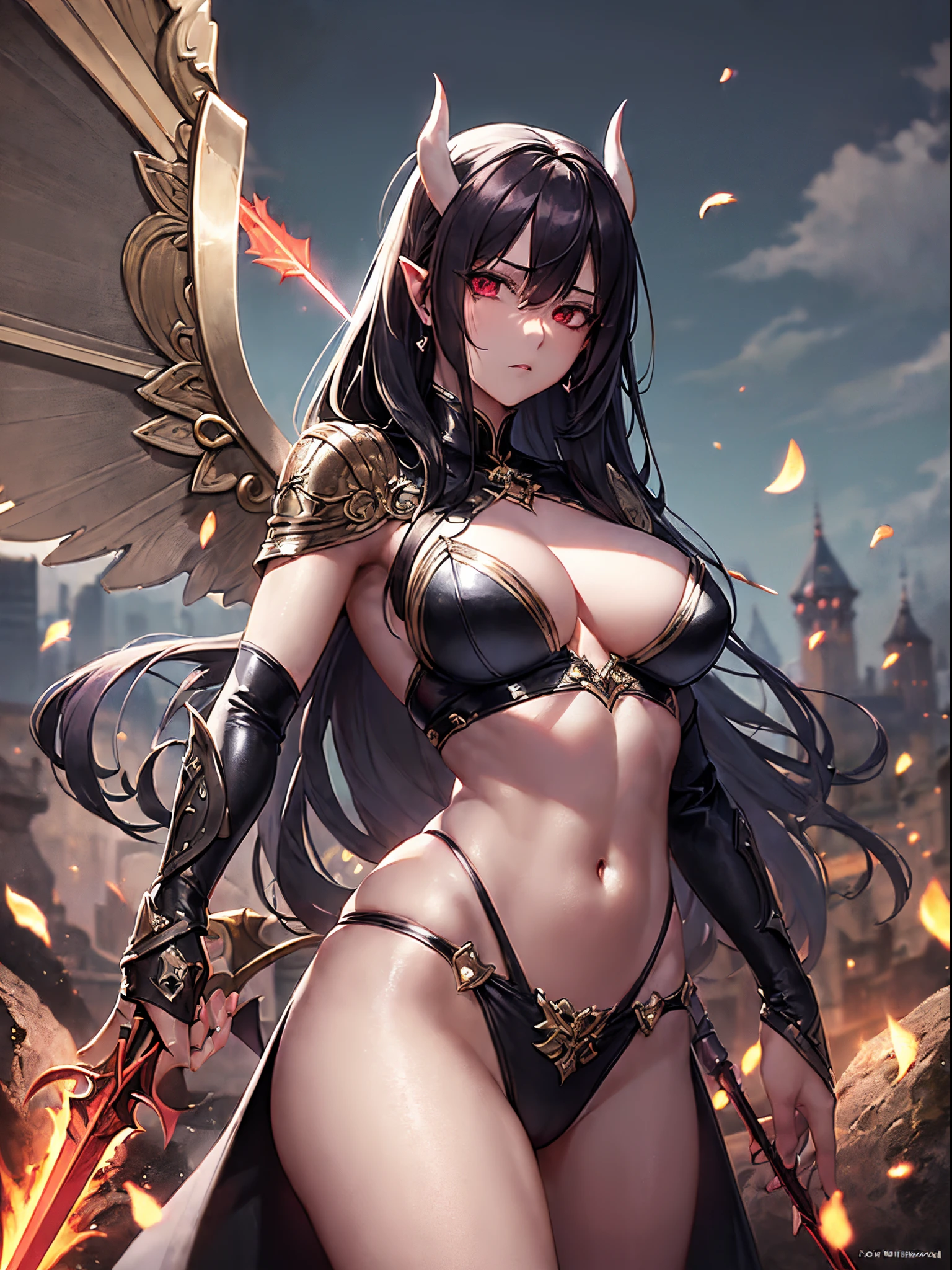 (Finest quality)),(超A high resolution),(ultra-detailliert),(Meticulous portrayal),((The most picturesque work of art),Ultra-Precision Art,The art of astounding depiction, Fantasyart:1.5, (female angel wielding a spear:1.7),Beautiful and well-groomed face:1.5,Angry face:1.3,(Toned body:1.6),((Stab a spear at the demon that is hidden at the bottom of the screen.:1.8))