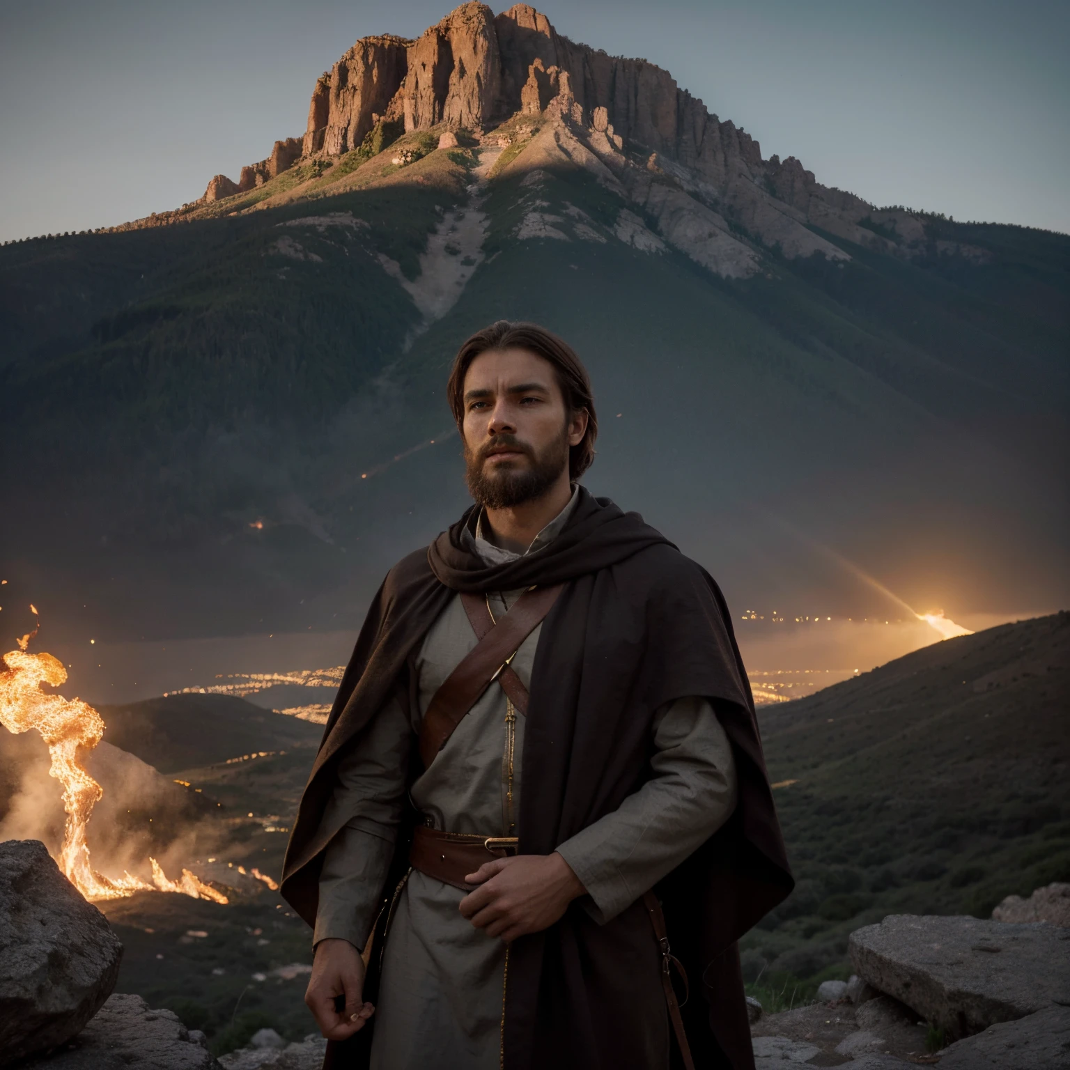 The image of Elijah on Mount Carmel depicts an iconic and dramatic moment in biblical history. Nessa cena, Elijah is standing before an altar of stones, erguido em meio a uma paisagem montanhosa. His figure is imposing and energetic, with arms extended to the sky in a gesture of divine invocation.

Elijah is represented as a man with a beard and long hair, wearing a simple tunic and cloak. His gaze is intense and determined, reflecting his trust in God and his prophetic mission. Ao seu redor, there is an atmosphere of tension and expectation, com os profetas de Baal observando atentamente.

in sky, nuvens escuras se formam, indicating the imminence of a supernatural event. A blaze of fire descends from the sky towards the stone altar, iluminando intensamente a cena. Fire is represented with vibrant and bright colors, transmitindo a intensidade e o poder divino que acompanham o momento.

The landscape around Mount Carmel is portrayed in detail, with majestic mountains and lush vegetation. The environment conveys a feeling of grandeur and solemnity, emphasizing the importance of the event that is about to occur.

This image of Elijah on Mount Carmel captures the strength, the faith and courage of the prophet, as well as the manifestation of divine power. It&#39;s a scene full of emotion and meaning, which can inspire and convey the message of trust in God and the importance of following the truth.