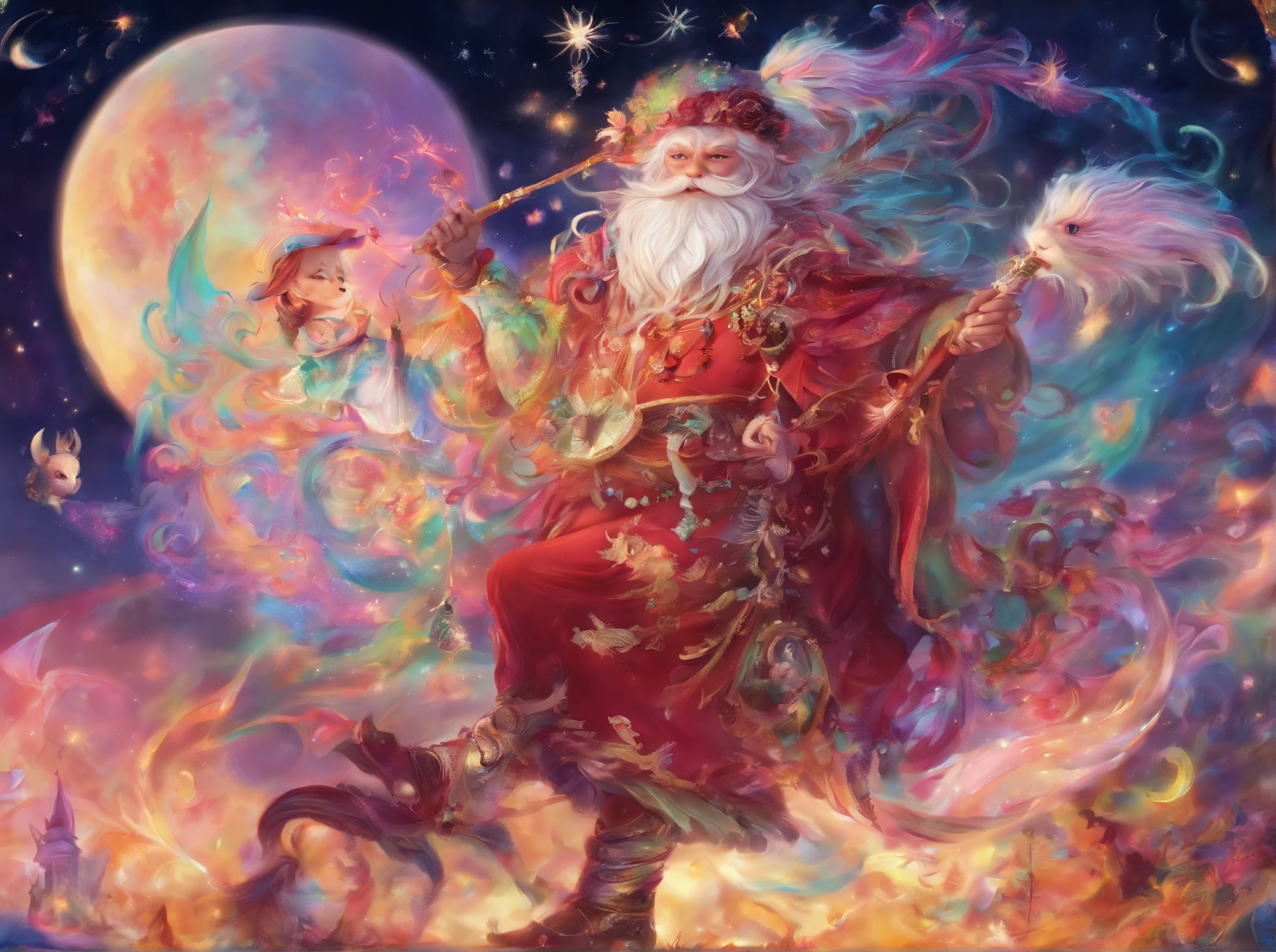 Q version of Santa Claus,Cute and cute,hunchback、chubbiness,Carry a large pocket,Throw one away,Map of Japan,Huge moon background,depth of fields,a work of art,ultra - detailed,4K分辨率,high high quality,Overclocked renderer,电影灯光,High picture detail,Detailed pubic hair,epic graphics
