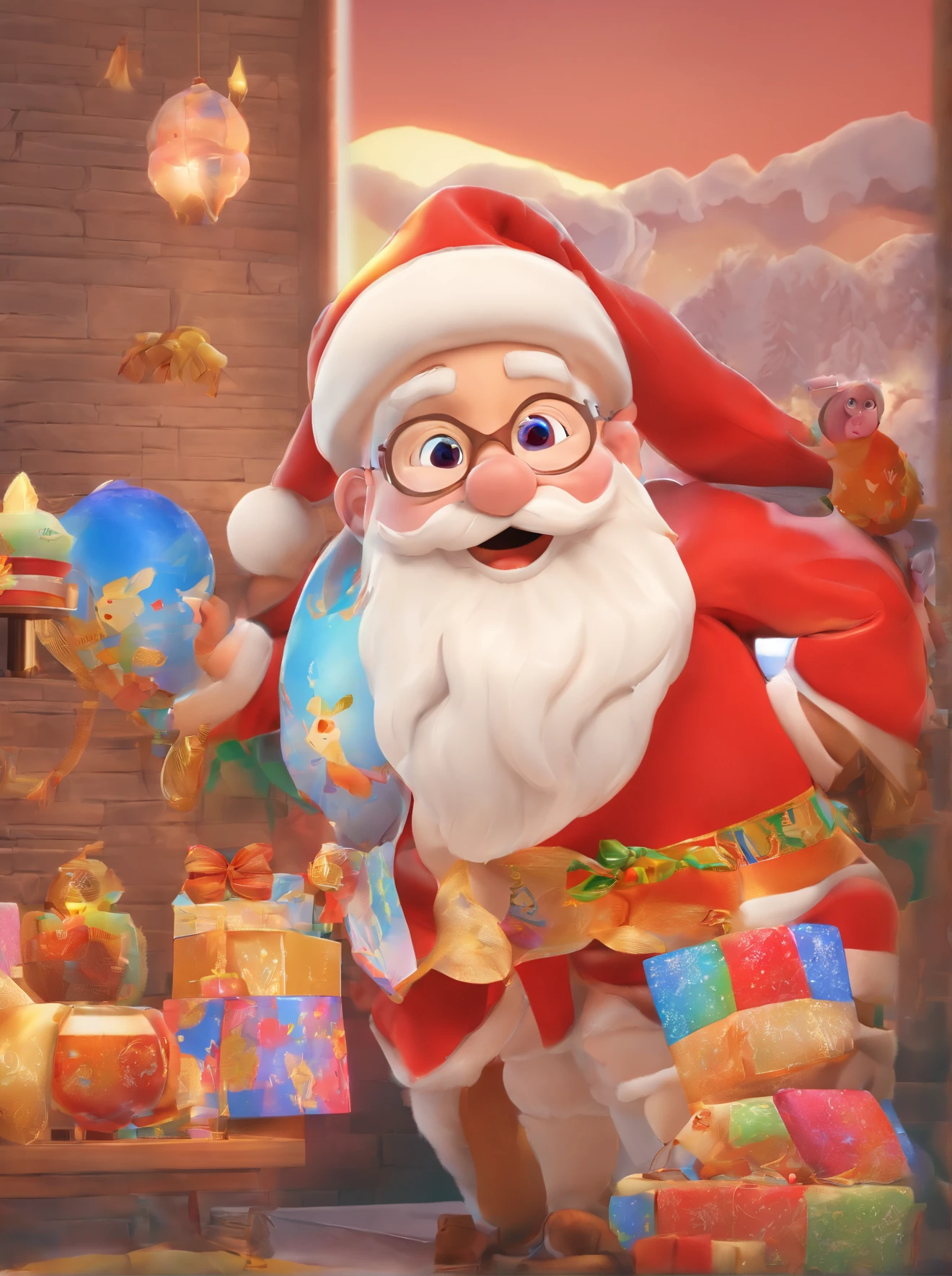 Q version of Santa Claus,Cute and cute,hunchback、chubbiness,Carry a large pocket,Throw one away,Map of Japan,Huge moon background,depth of fields,a work of art,ultra - detailed,4K分辨率,high high quality,Overclocked renderer,电影灯光,High picture detail,Detailed pubic hair,epic graphics