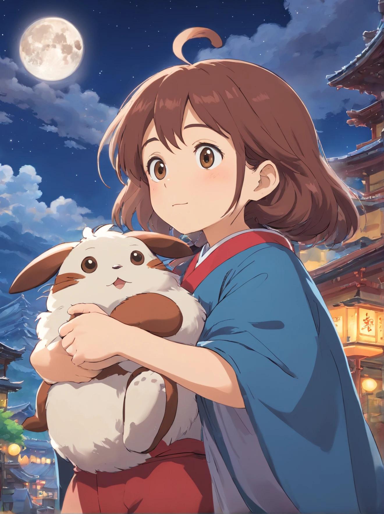 Q version of Santa Claus,Cute and cute,hunchback、chubbiness,Carry a large pocket,Throw one away,Map of Japan,Huge moon background,depth of fields,An artwork of,ultra - detailed,4K分辨率,high high quality,Overclocked renderer,电影灯光,High picture detail,Detailed pubic hair,epic graphics