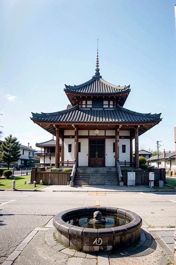 modern 3d isometric image of japanese temple, pastel background and clean, in the style of meticulous design, sparse and simple