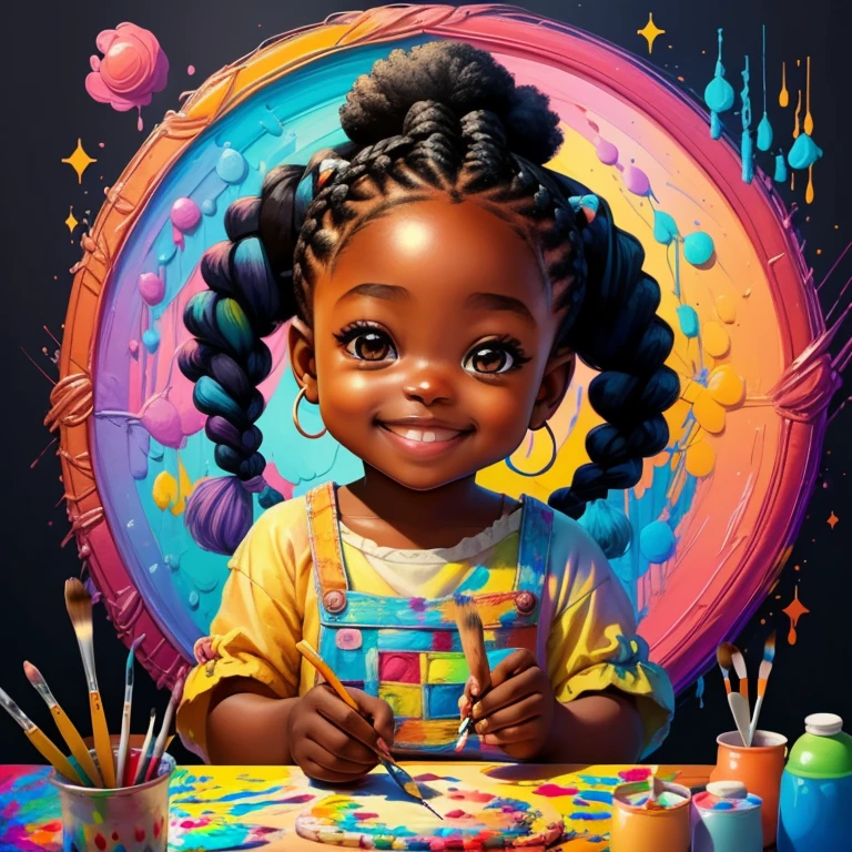 (cute black baby girl with braids smiling with paintbrush painting) Munchkin,Geometric multidimensional wall portrait, livro de arte, Tchibi,
Yang08k, Beautiful, Colouring,
Obras, of the highest quality, best quality, Arte Oficial, Beautiful and Aesthetic,