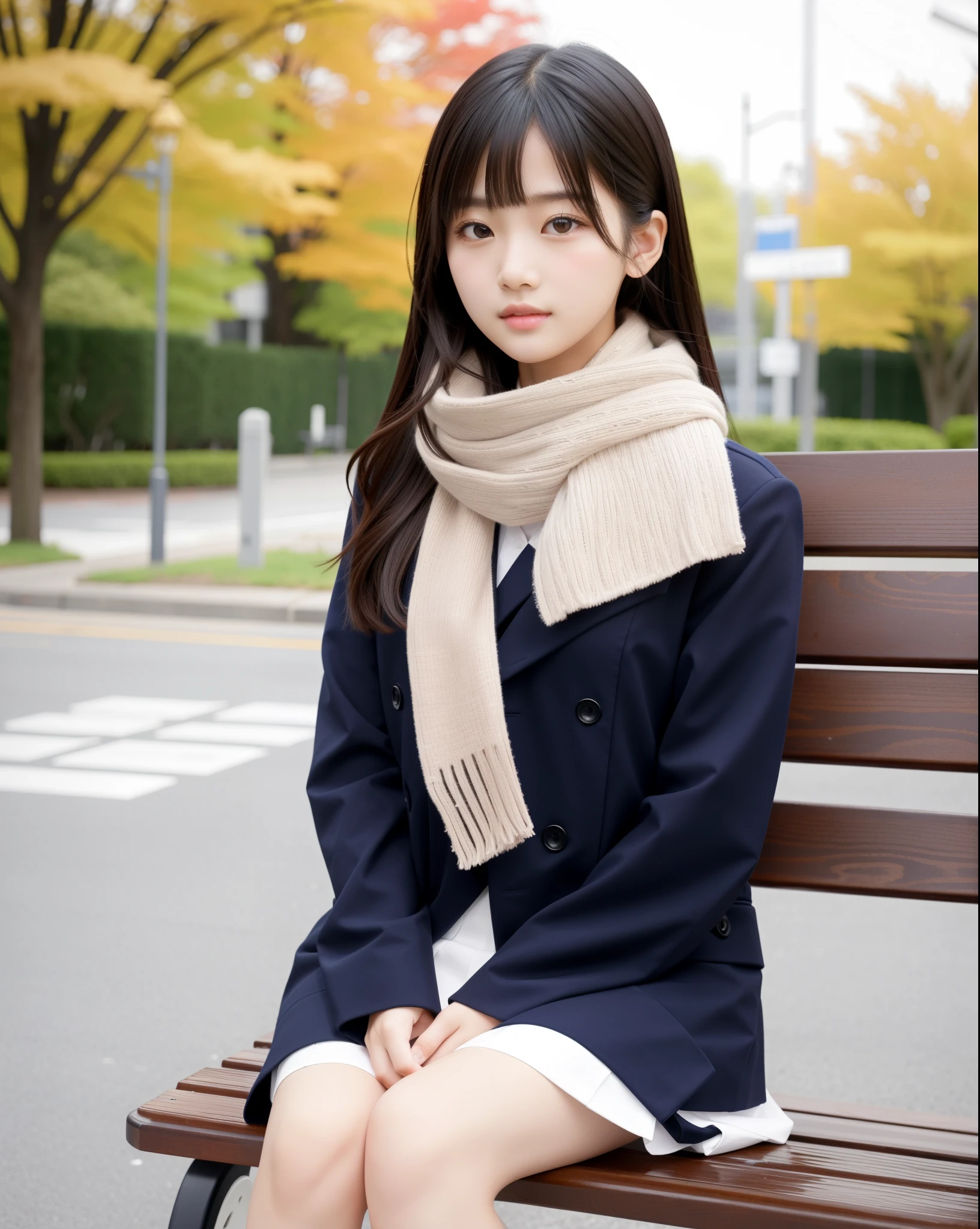 An arafi woman wearing a scarf and sitting on a park bench, Korean Girl, korean female fashion model, Beautiful young Korean woman, Korean Woman, Gorgeous young Korean woman, beautiful Korean women, Chinese girl, real life anime girl, Beautiful Asian Girl, Japanese Models, japanese girl school uniform, the face of a beautiful Japanese girl, Young Asian Girl