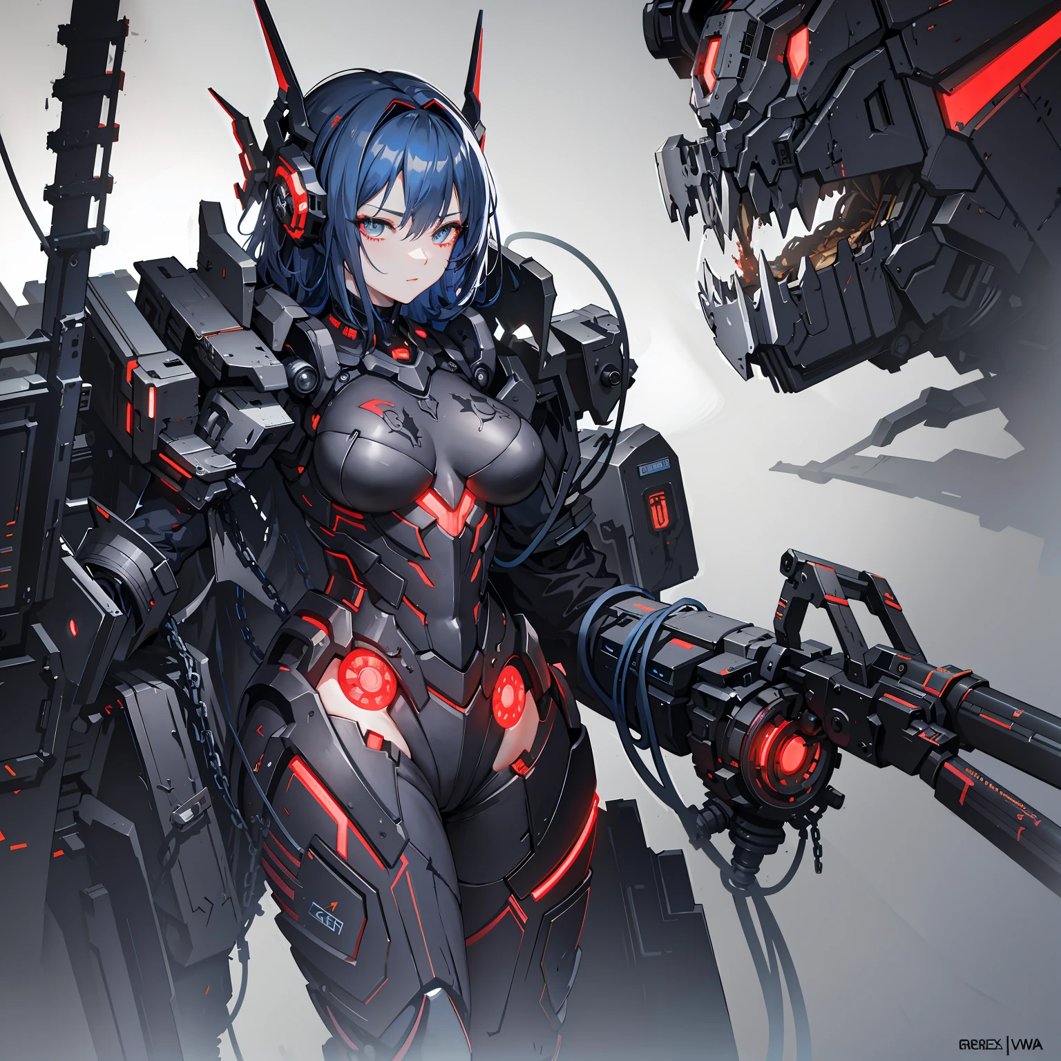 dvMech, 85mm, f1.8, Female Robot Portrait, Dark Matte Smooth Ceramic, Intricate Design, Very Detailed, Fine Details, Extremely Sharp Lines, Cinematic Lighting, Realistic Photos, A Detailed Masterpiece, Dark_Fantasy, Cyberpunk ,(chain saw,chain saw man,Red:1.1),1girl,Mechanical marvel,Robotic presence,Cybernetic guardian,in a battered mech suit,intricaeel metal [rusty]),elegant,clear focus,by shot by greg rutkowski, soft lighting, vibrant colors, masterpiece, ((street)), cowboy shot, dynamic pose,