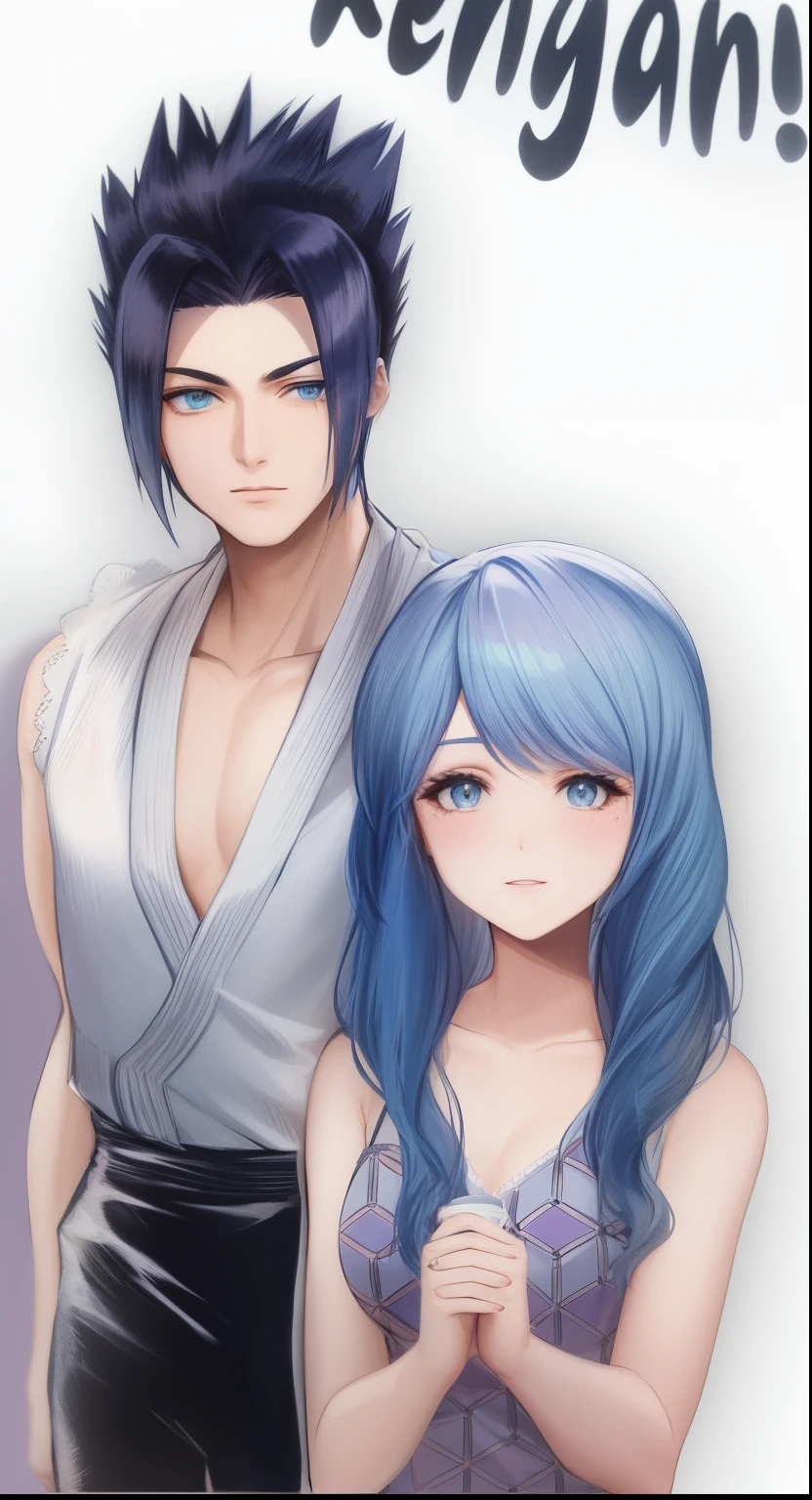 Joven de cabello azul junto a una mujer de cabello rosado