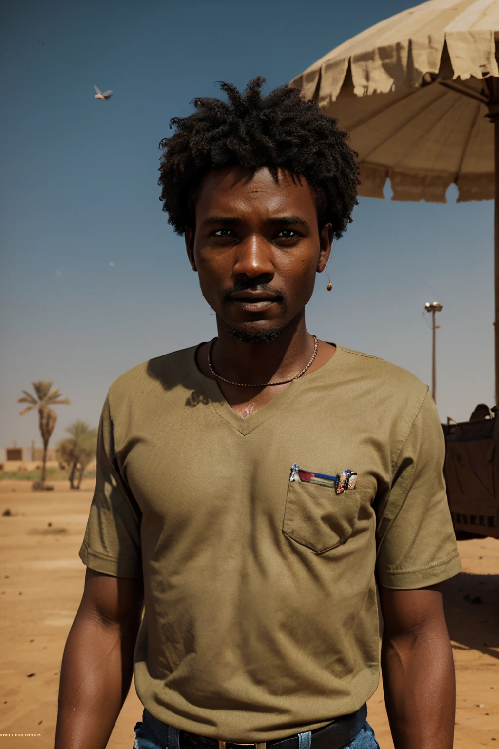 create Disnay pixar Movie poster.african man in sudan.Name is back to khartoum.3D render