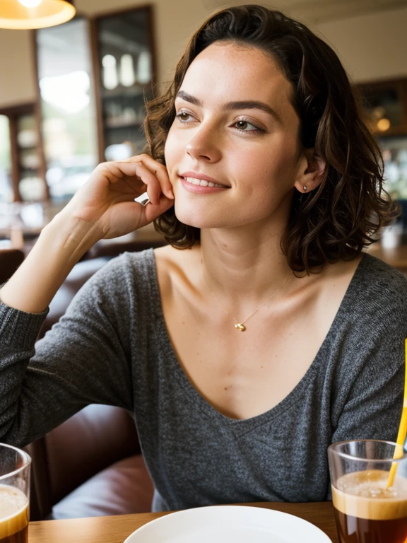 Daisyrdl,Eine Frau,(Vorderansicht:1),Pferdeschwanz,Blick auf den Betrachter,(in einem Café),Sonnenaufgang,Goldene Stunde,ernst,Extrem Detailliert,kompliziert,Meisterwerk,filmisch,(Filmkorn:1.2),bokeh,Volumetrische Beleuchtung,motion blur, (Felgenlicht:1.2), add_Detail:2, cum on face