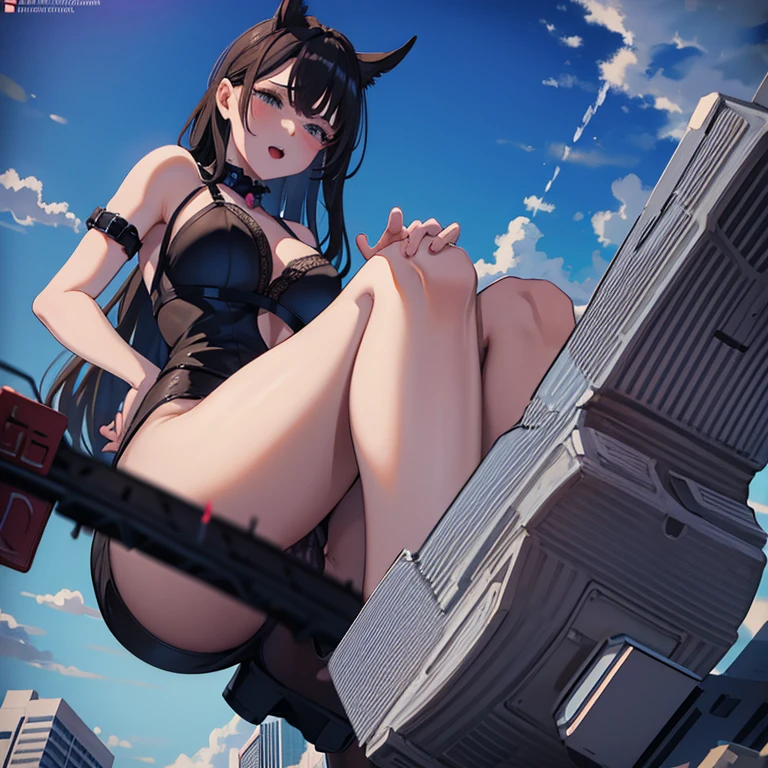 Giantess, huge giantess, orgasming, orgasming on city, cumming on city, aroused, cumming masturbating, masturbate with building, masturbating with building, black lingerie