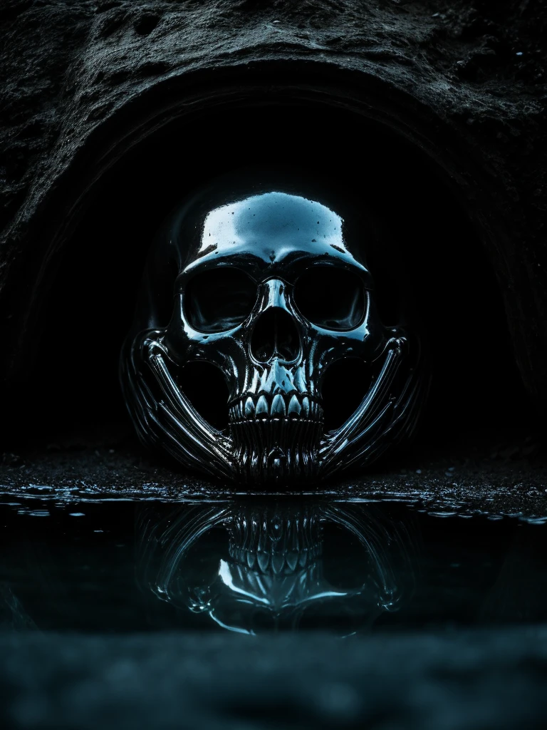 (photo shot, ultra-detailed, best quality, photorealistic:1.8, 8k, realistic, photography, melted bodies and skeletons, exomorph, oiled skin, dark mood, obscene mood, necronomicon, dark background, petrol colours, vibrant colours, 35mm, emerging from black oil, high contrast, rain, liquid reflections, shiny reflections, in the style of HR Giger