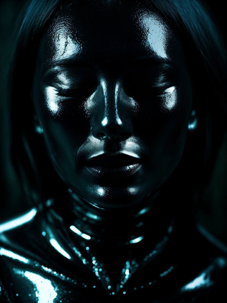 (photo shot, ultra-detailed, best quality, photorealistic:1.8, 8k, realistic, photography, melted bodies and skeletons, exomorph, oiled skin, dark mood, obscene mood, necronomicon, dark background, petrol colours, vibrant colours, 35mm, emerging from black oil, high contrast, rain, liquid reflections, shiny reflections, in the style of HR Giger