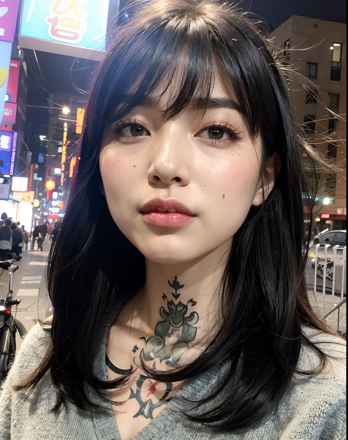 Arafed woman with a dragon tattoo on her neck, de menina taiwanesa com tatuagens, Ela tem cabelo preto com franja, cruel korean goth girl, Mulher sul-coreana bonita, Gongbi, com tatuagem facial, Heonhwa Choe, menina coreana, Ulzzang, kanliu666, Jaeyeon Nam, Kim Doyoung