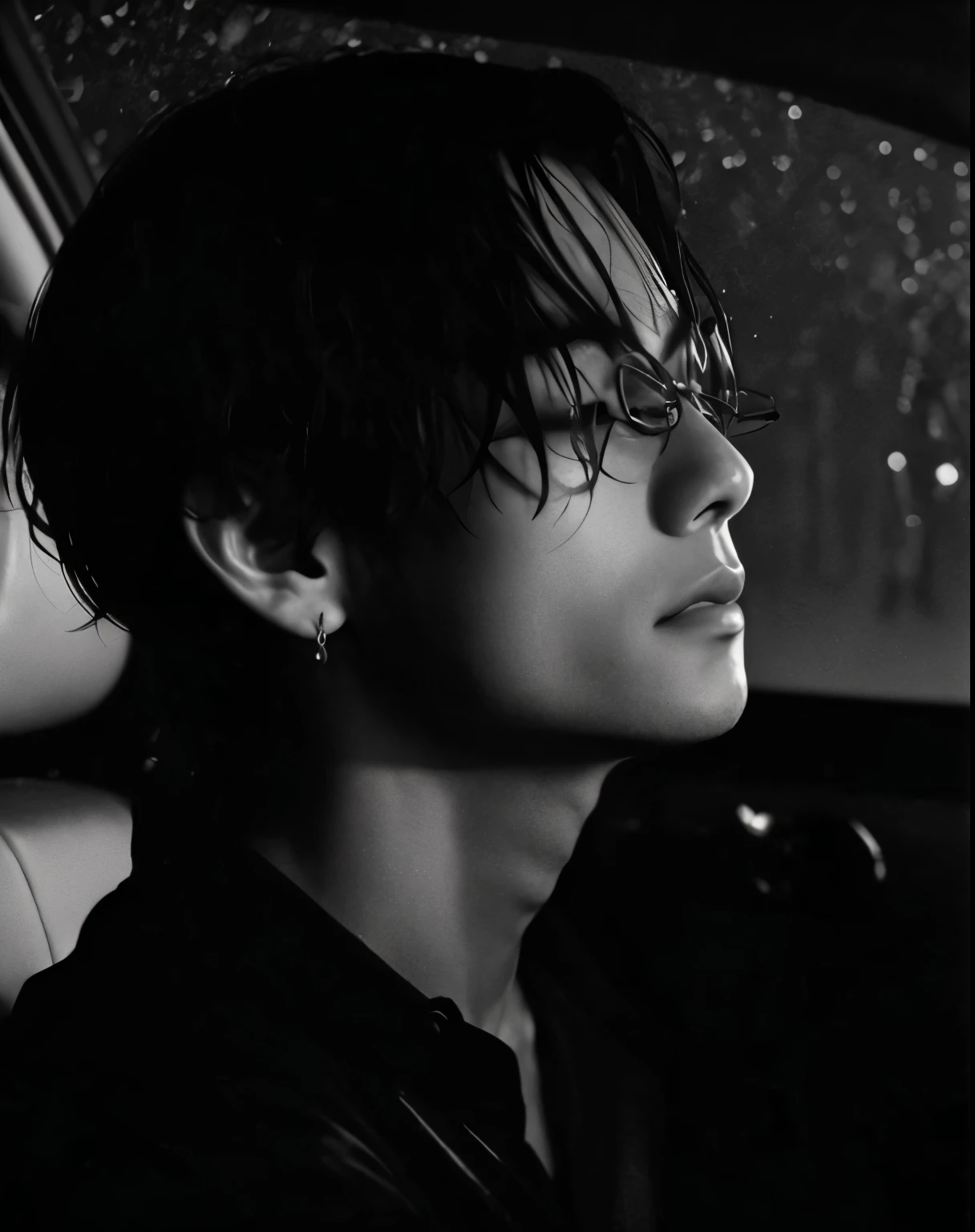Homem arafado em um carro com para-brisa coberto de chuva, Taehyung, Kim Taehyung, BW Close - Rosto do perfil Up, Parque Jimin, brilhante da chuva, Directed by: Tadashi Nakayama, Jung Jaehyun, Foto de perfil, vista lateral, Kim Taehyung de cabelos pretos, suave em _ O pano de fundo, TaeJune Kim, Por Irakli Nadar, close - foto retrato acima