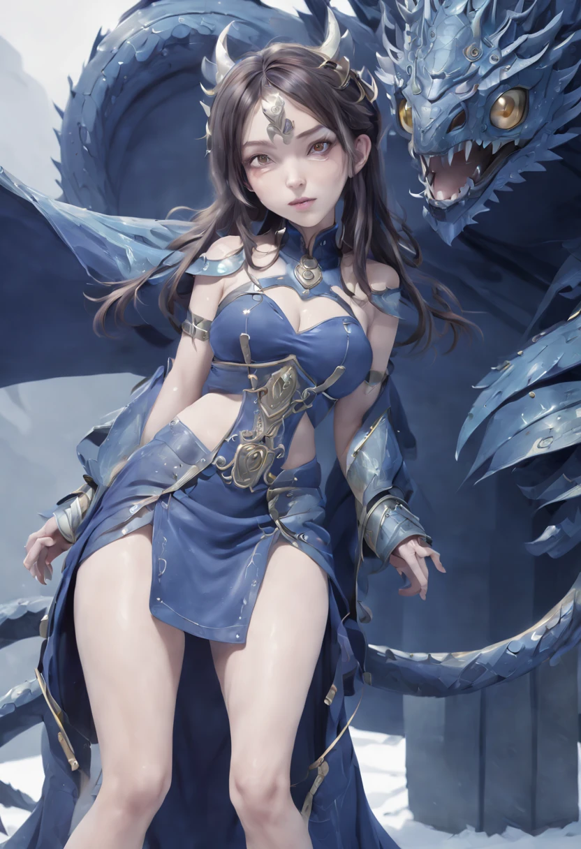 ((Highest quality、unity 8k wallpaper、32k、masterpiece、Very detailed、Ultra-high resolution、Ultra-high resolution、 Very detailedな顔, RAW Photos, Professional, Ultra-fine painting, Anatomically Correct Lizard Girl)) Yui Kotegawa transforms into a Blue Dragon, kotegawayui, Long black hair, Yellow Eyes, ((Reptile Eyes)、mouth with sharp fangs,,,、From shoulder to collarbone、It is covered with fine scales up to its neck...、(In the ass、Juxtaposition, Impressive lizard tail stretching from tailbone to spine) 、Dragon legs with sharp claws、Fine blue scales that stretch like socks down to the thighs、Fine blue scales that grow like long gloves、Long nails)、Nipples are fully visible、((There are fine scales on the sides、It has fine blue scales growing around its waist..., Scales on the back、Scales from flank to thigh))、The boundary between the scales and the skin is unclear、A small fin on the spine that continues to the tail、Giant blue bat wings growing from the shoulder blades on his back