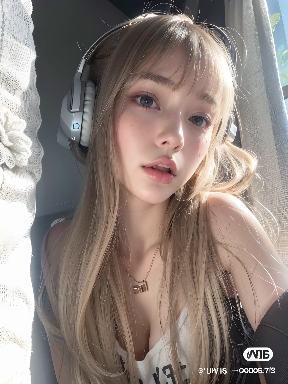 A close-up of a woman with headphones on her head, Retrato Sophie Mudd, Anna Nikolanova aka Newmilky, Pokimane, com fones de ouvido, 18 anos, Delphine bonita, Yelena Belova, Angelina Stroganova, morena com cabelos loiros tingidos, 🤤 retrato da , 2 Modelo feminina de 4 anos, julia gorokhova, Modelo do Instagram