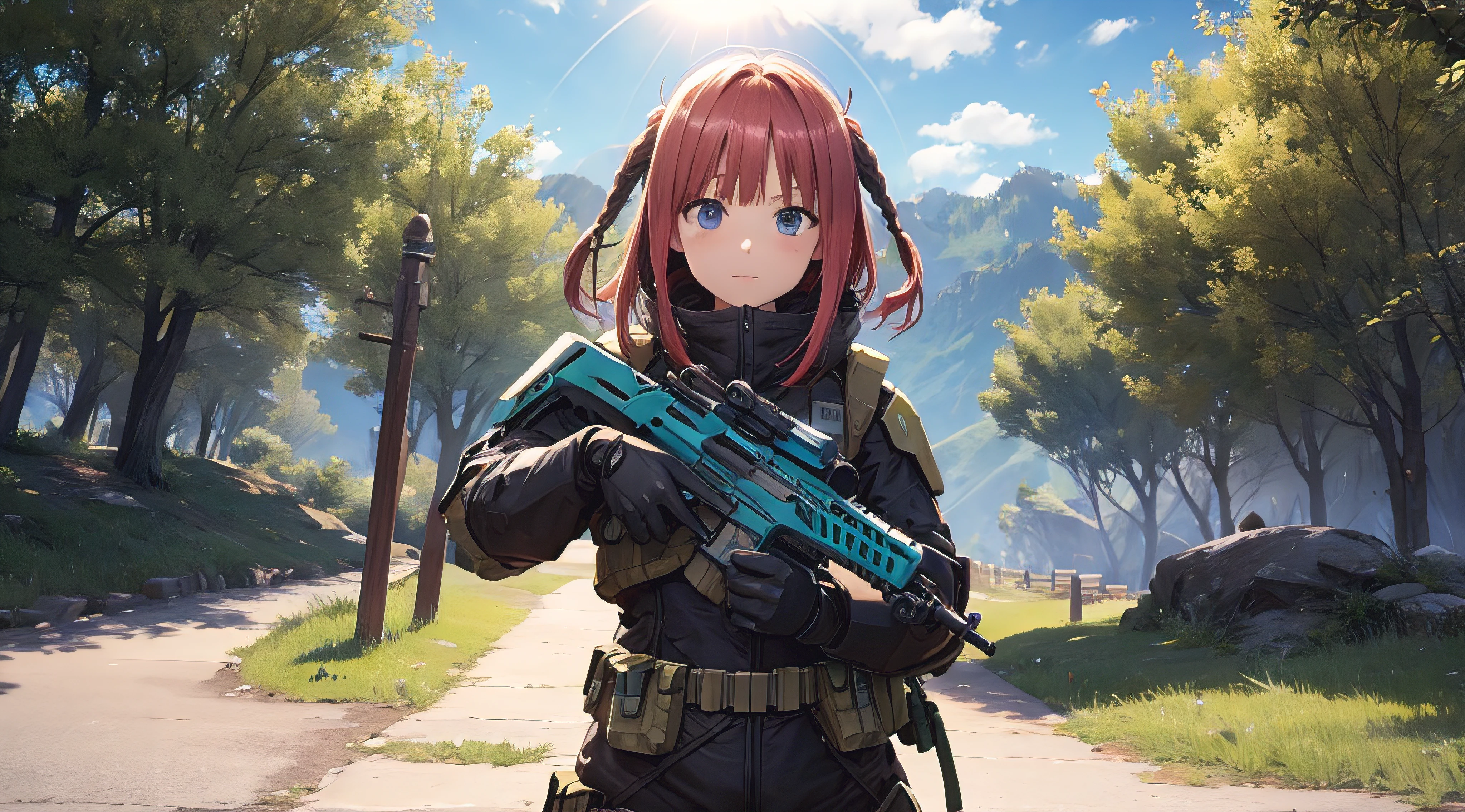 Nino Nakano,armadura de halo infinite,bosque noche,luz