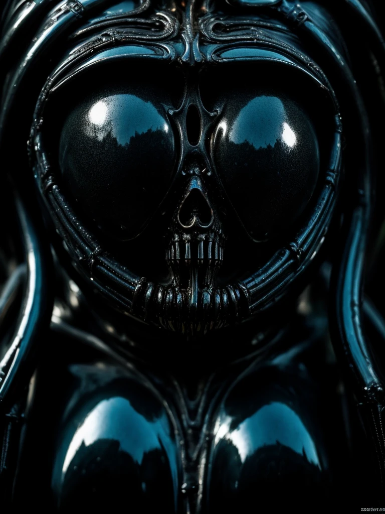 (wide shot, ultra closeup, ultra-detailed, best quality, photorealistic:1.8, 8k, realistic, photography, melted bodies, exomorph, oiled skin, dark mood, obscene mood, necronomicon, dark background, petrol colours, vibrant colours, 35mm, emerging from black oil, high contrast, rain, liquid reflections, shiny reflections, in the style of HR Giger