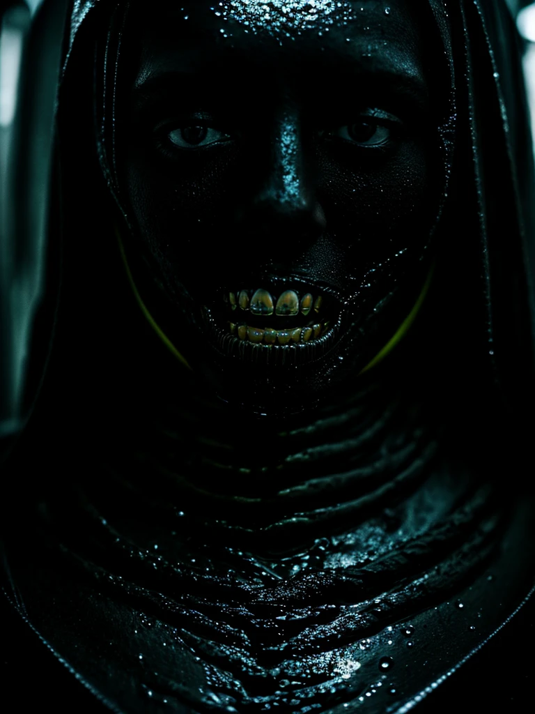 "(The best lighting, oscuro, dramatic),(feto calavera alien, Hellraiser, Cicatrices, , sexy, cerebro, sangre, una rata dentro de la cabeza, terror.),(ojos rojos, calaveras). morning light.