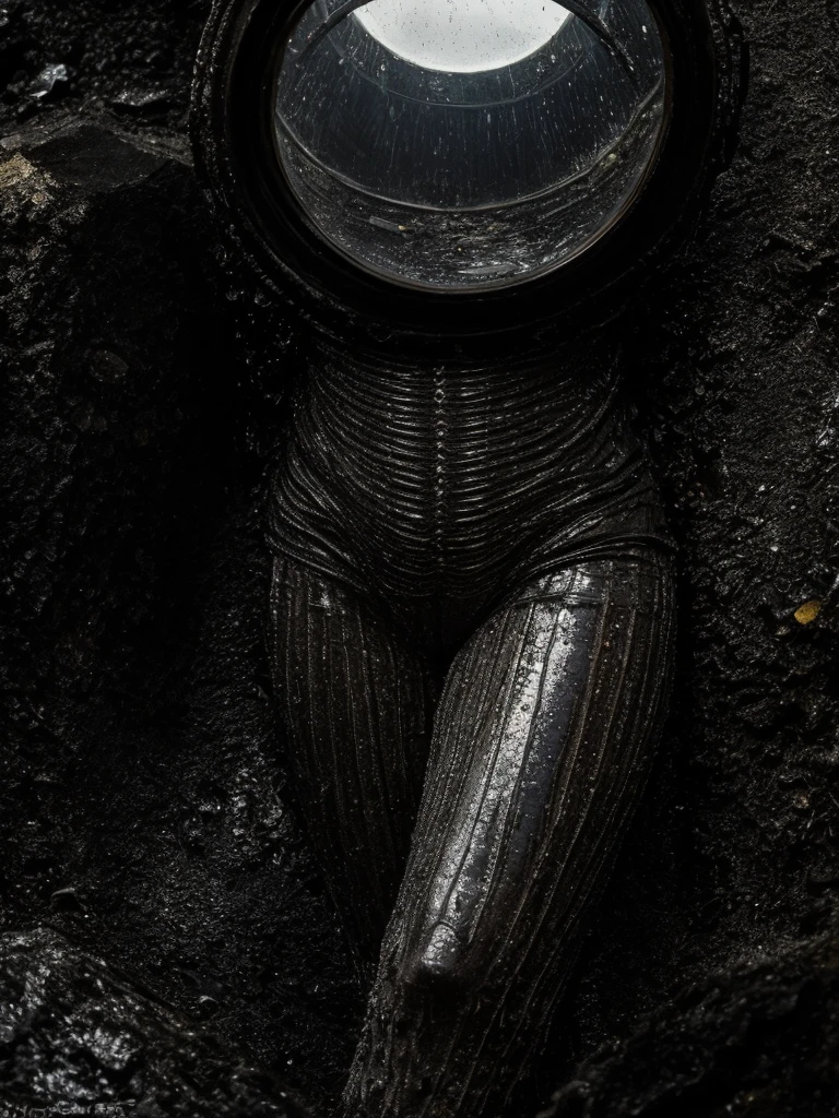 (full body shot, ultra closeup, ultra-detailed, best quality, photorealistic:1.8, 8k, realistic, photography, melted bodies, exomorph, oiled skin, dark mood, obscene mood, necronomicon, dark background, petrol colours, vibrant colours, 35mm, emerging from black oil, high contrast, rain, liquid reflections, shiny reflections, in the style of HR Giger