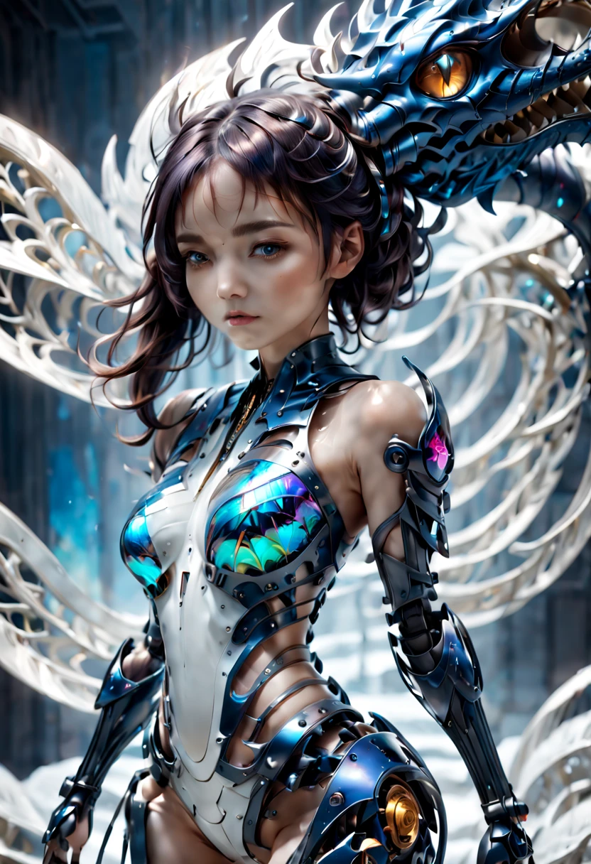a ultra beautiful girl, with a (black techno fantasy armor) and a great sword in the back, cute, 12k, uhd, photorealistic, (red neon lights), (black short hairs), ((european race)), (ultra beautiful gorgeous realistic), naked belly and (naked arms)
