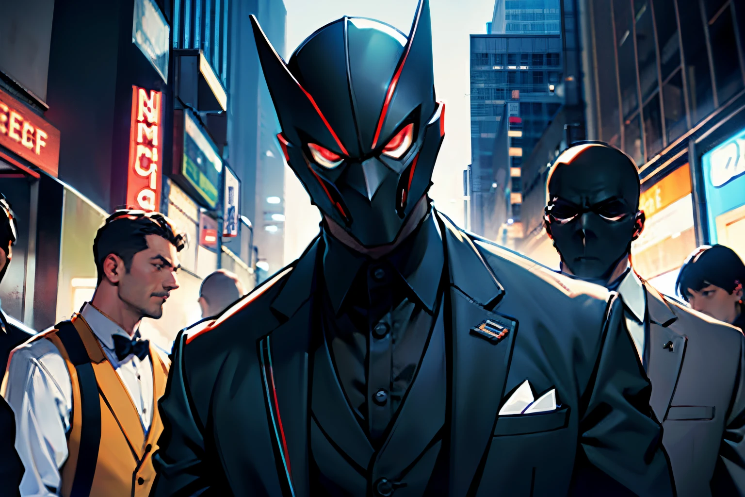 THE VILLIAN NAMED 52. HE HAVE A BLACK SUIT AND A MASK, HE IS 52, THE CENTER IN HIS SUIT IS THE NUMBER 52, FOCUS IN THE NUMBER 52