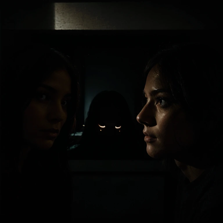 dark room with faces in the shadows