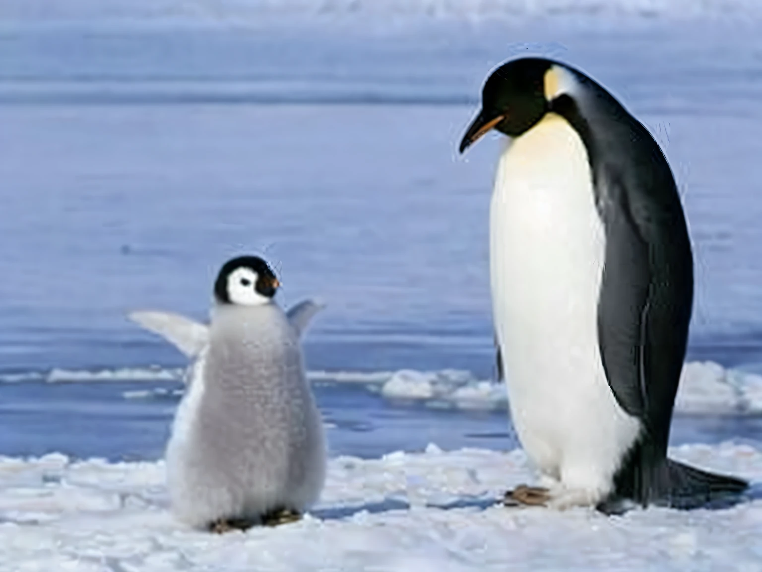 Penguin and baby penguin standing on snowy ground next to water, penguin, Penguin 0, penguin, penguin, Anthropomorphic penguins, Adorable!!!, fat penguin, Pingu, ohwx, Linux, Adorable appearance!!!, Snowboard Penguins, profile photo, cuteness, looking cute, r/ohwx, so cute, cute photograph, looking this way