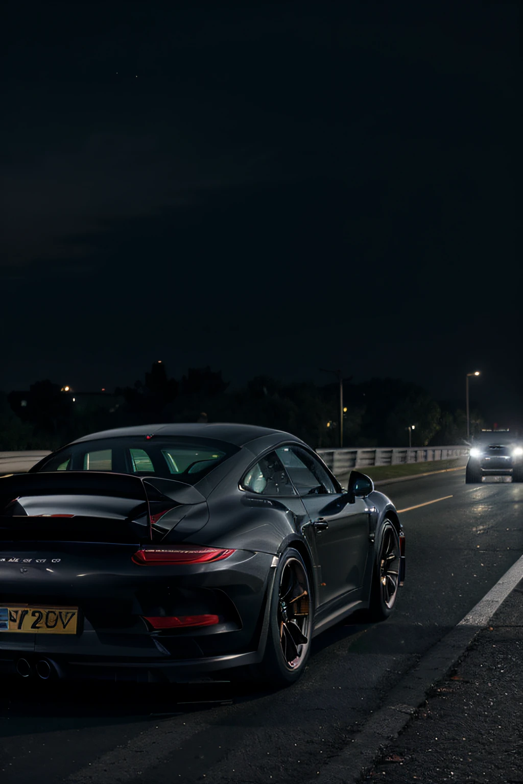 matt black porche 911 gt3 on a road at night with is quote "Wealth is not about the value of your possessions but the richness of your mindset."