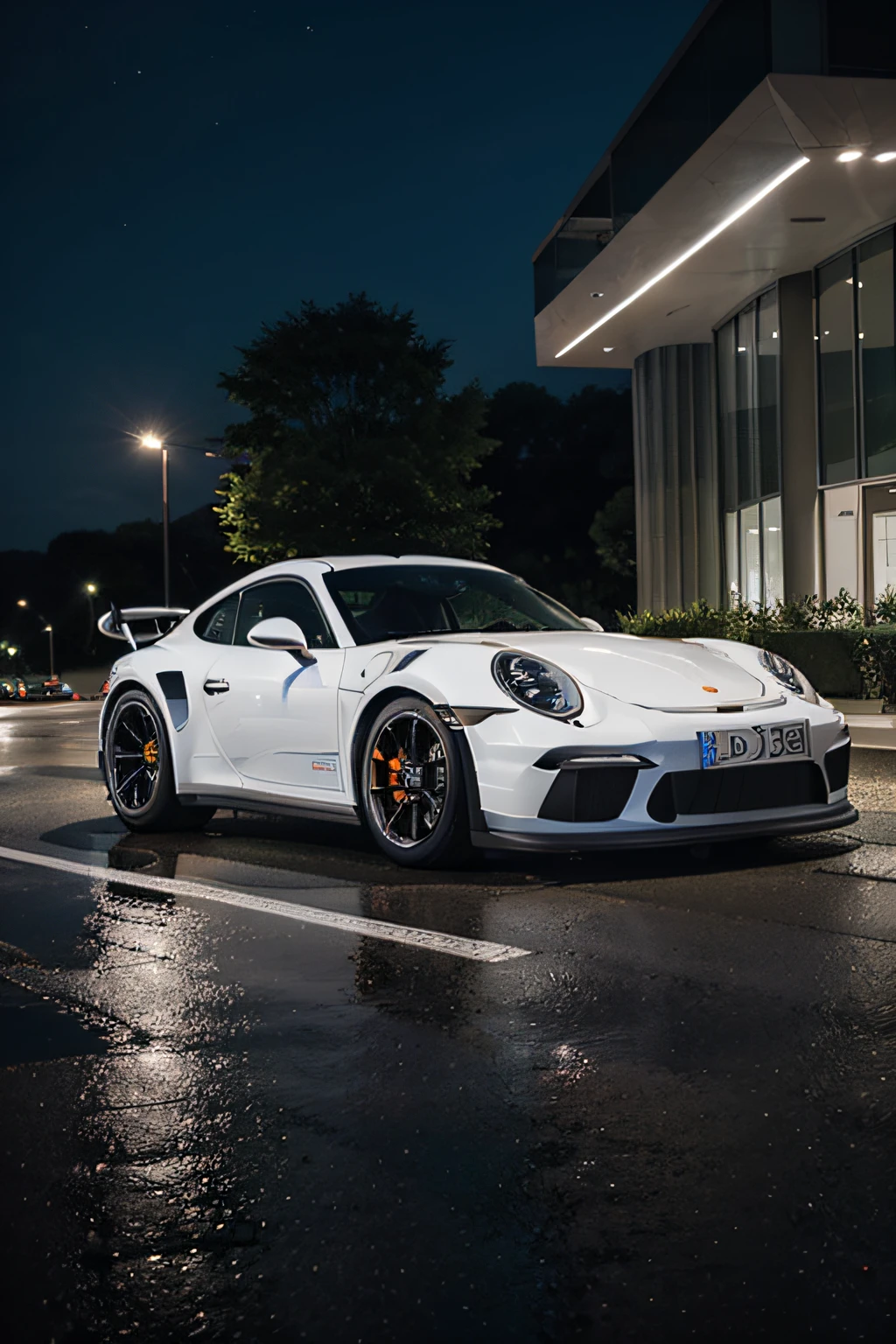 white porche 911 gt3 on road at night