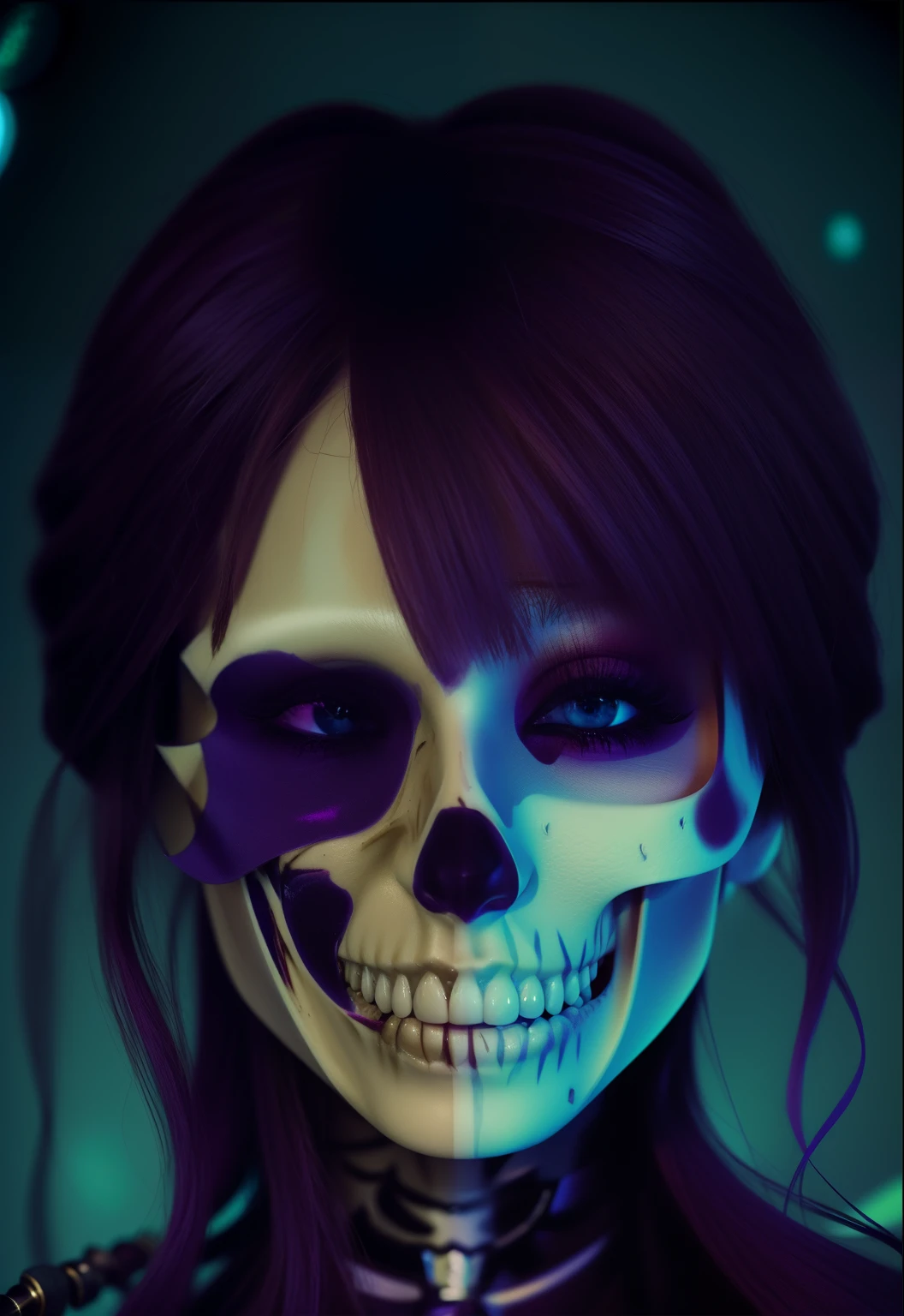 closeup of a woman, , fantasy horror art, Horror art in the fantasy genre, dark fantasy horror art, Portrait of a Necromancer Woman, dark fantasy style art, dark fantasy art, Queen of the Dead, An elegant work of horror, Goddess of Death, A beautiful necromancer, Day of the Dead, Day of the Dead
