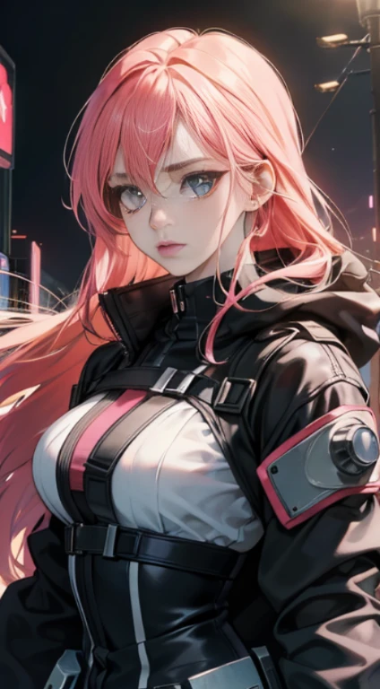 a female cyborg,Doujin,,kawaii,elegante,,peituda,Pelos pubianos cor-de-rosa,Glamour,tom de cor rosa,psychedelic costume,blindado,A Cyberpunk Dystopian Girl,fantastic dystopia,dystopian landscape,Bladerunner,Fantasma na Concha,fotorrealista,Colorful psychedelic tom,Posando,armado,Armas,armas,master part,circunstanciado,8k