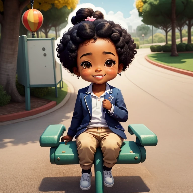 ((3D, best quality: 1.3)), ultra-detailed, SK, ((((solo))), full body, (close-up of a 5-year-old baby ((afro-futuristic)): 1;15), casual wearing, current fashion, black short t-shirt, (((white shoes))), (short kanekalon hair; 1.15), (well-defined symmetrical face, tongue expressionfrom outside: 1.12), autumn, floas in the wind, warm and soft dark luminosity, motion blur, magnificent blue sky,