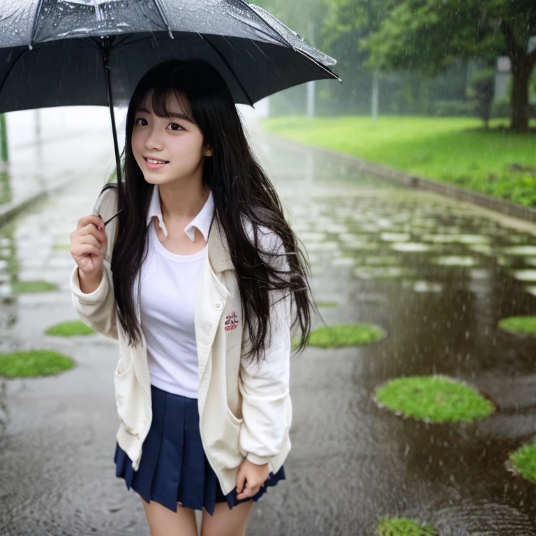 An ultra-high picture quality、Perfect Photo、japanes、Japanese female model、15yo student、a beauty girl、indoor white background、fullllbody、Full body like、Narrow-eyed、large mouth、eye closed、the wind、The upper part of the body、Wet hair、student clothes、worry、looking downwards、Getting wet in the rain、sodden、get angry、dislike、Drenched hair、rainy day、semi long hair、Bathing in the rain、Pouring rain、