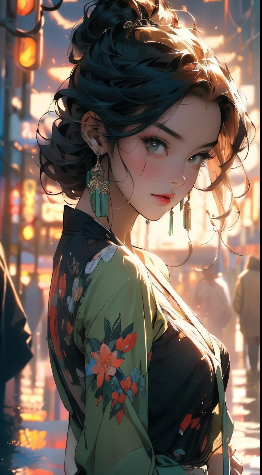 girl youtuber,(((1girl))),((extremely cute and beautiful green curly-haired girl)),

(short breasts:1.4),big butt,(((red curly hair:1.35,very curly hair,colored inner hair,ear breathing,short hair))),(((green_eyes:1.3))),intricate eyes,beautiful detailed eyes,symmetrical eyes,big eyes:1.3,((fat)),(((lustrous skin:1.5,bright skin: 1.5,skin tanned,shiny skin,very shiny skin,shiny body,plastic glitter skin,exaggerated shiny skin,illuminated skin,wet legs))),detailed body,(detailed face),

cute,slutty,seductive,erotic,(((nsfw))),

zettai ryouiki,revealing clothing,show skin,((rave minkirt,visible thong straps,white loose tank top with an anime art print)),((wet clothes,intricate outfit,intricate clothes)),

(dynamic pose:1.0),embarrassed,(centered,scale to fit dimensions,Rule of thirds),

cyberpunk city by the ocean at night, with bright neon signs and dark stormy clouds and puddles, scenery:1.25,

artistic photography,(photography taken by sldr),highres, sharp focus, (ultra detailed, extremely detailed), (photorealistic artwork:1.37),(extremely detailed CG unity 8k wallpaper),((synthwave background theme)),(((vibrant colors))),(intricate background),(masterpiece),(best quality),